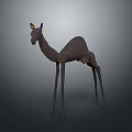 Abstract Animal Sculpture with Long Neck and Legs Gray Body Yellow Accents on Ears
