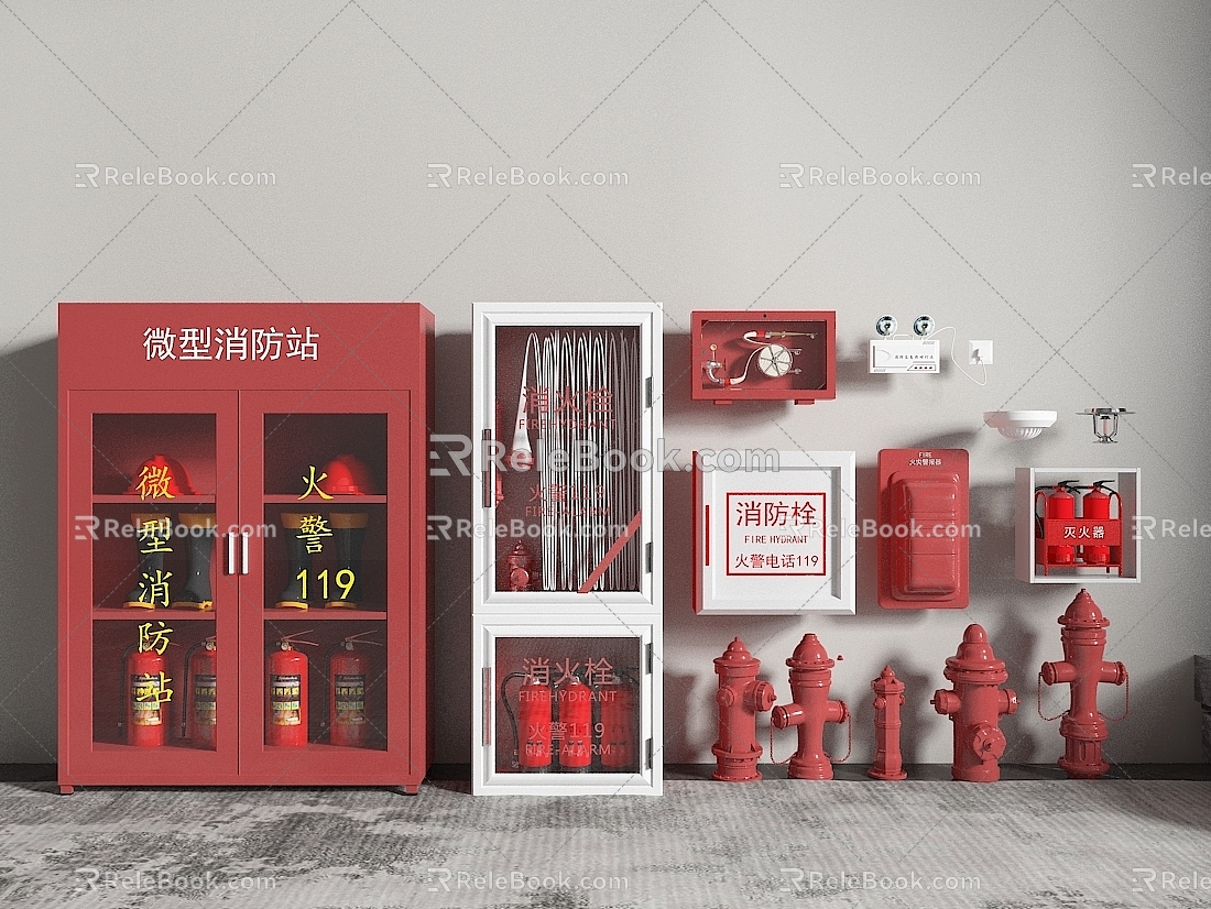 Fire hydrant fire extinguisher fire door smoke sense fire equipment lighting lamp alarm mini fire station 3d model