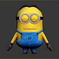 Minion Character Standing With Yellow Body Black Goggles Blue Overalls And Black Gloves