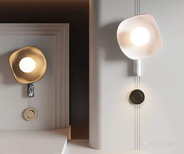 Modern Gold And White Wall Lamp Design With Round Base And Sleek Shape On Wall 3d model 