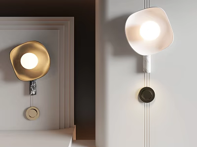 Modern Gold And White Wall Lamp Design With Round Base And Sleek Shape On Wall 3d model