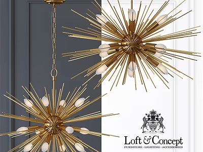 Elegant Golden Starburst Chandelier With Radiant Metal Arms And Bulbs 3d model