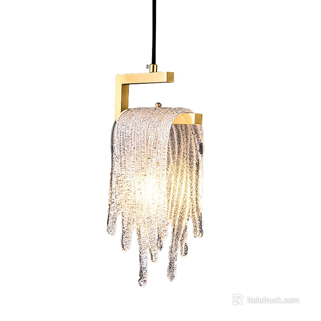 Elegant Modern Chandelier With Golden Frame And Crystal Tassels Stylish Illuminated 3d model 