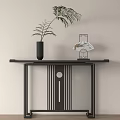 Modern Console Table Design With Black Surface Vase Plant And Decorative Ornaments 3d model