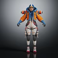 Adventurous Character In Orange Blue Hooded Outfit With Backpack And Creature Companion