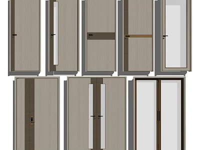 Modern Hinged Doors With Glass Inserts And Wooden Frames For Home Interior Design 3d model