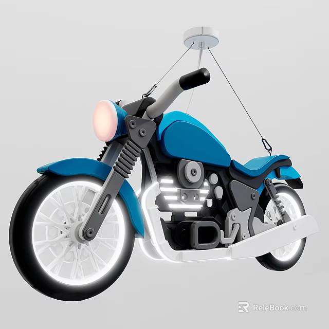 Modern Blue Motorcycle Style Chandelier with Lighted White Wheels for Kids Room Decoration 3d model 