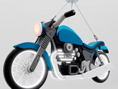 Modern Blue Motorcycle Style Chandelier with Lighted White Wheels for Kids Room Decoration 3d model