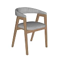 Modern Stylish Dining Chair With Light Wooden Frame Curved Backrest And Gray Fabric Seat