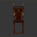 Antique Wooden Cabinet With Intricate Carvings Double Doors Columns Arched Legs Ornate Railing Top