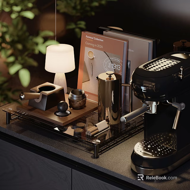 Sleek Modern Kitchen Countertop With Espresso Machine And Coffee Appliances 3d model 