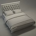 Modern Double Bed With Tufted Gray Headboard Striped Pillows And Gray Comforter 3d model