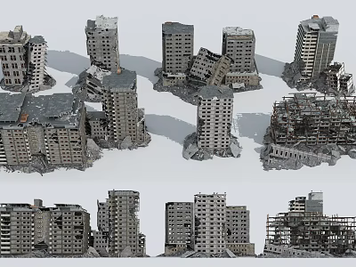 Damaged Building Components Featuring Collapsed Walls Ruined Floors And Broken Frames 3d model