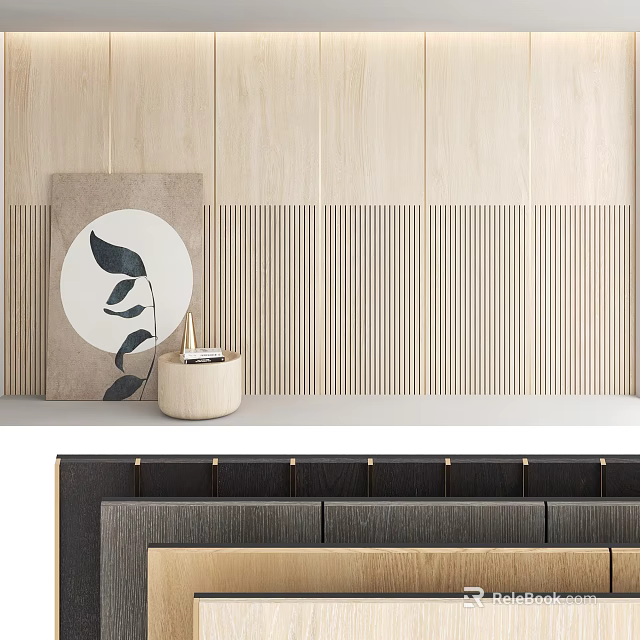 Modern Wooden Background Wall Design With Vertical Stripes Minimalist Artwork And Decorative Object 3d model 