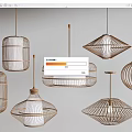 Pendant Lights With Woven Design Various Unique Shapes Hanging On Light Background 3d model