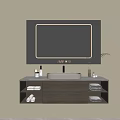 Modern Gray Bathroom Vanity Cabinet With Lighted Mirror Storage Shelves And Sink
