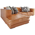 Brown Leather Sectional Sofa With Black And White Geometric Throw Pillows