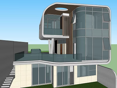 Modern Detached Villa With Large Glass Walls Open Balcony And Unique Design 3d model