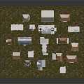 Multiple Residential Buildings Model Showcasing Various Colored Roofs And Architectural Styles