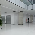Spacious Lobby Reception Desk In People's Building With Marble Floor Columns And Ceiling Lighting