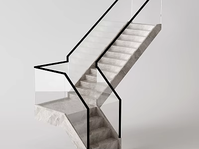 Modern Angled Staircase Design With Glass Railings And Concrete Steps 3d model