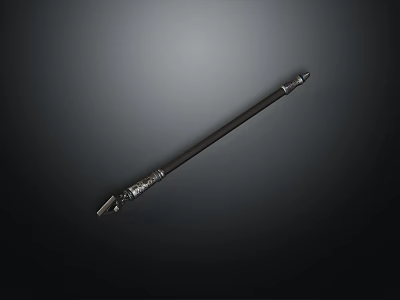 Vintage Decorative Cane With Wooden Body And Ornate Metal Accents On Carved Handle 3d model