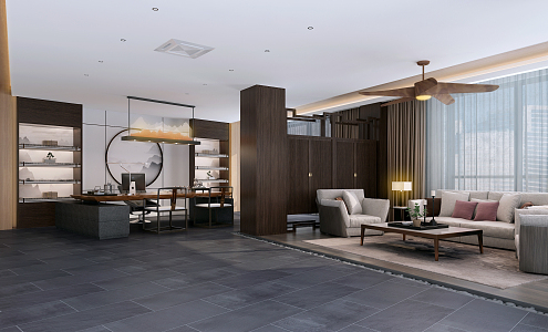 New Chinese Office Manager Room 3d model