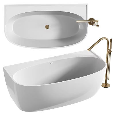 Modern Freestanding White Bathtub with Elegant Brass Faucet for Bathroom Interior 3d model