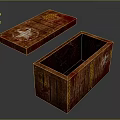 Vintage Wooden Storage Box With Open Lid And Wood Grain Details