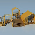 Modern Landscape Pavilion With Wooden Structure Steps Platform And Railing 3d model