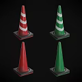 Colorful Striped Traffic Cones With Square Bases In Different Colors