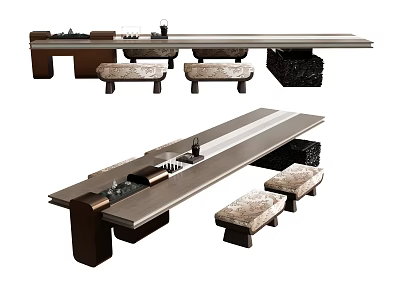Tea Table and Chair Combination Dining Chair Tea Stool Tableware Tea Table Leisure Table Conference Table Long Table Ornaments 3d model