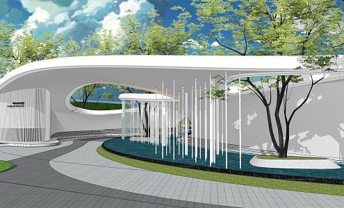 Modern gallery demonstration area entrance gate head special-shaped landscape water drop wall 3d model