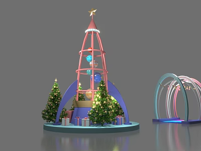 Festive Christmas Photo Spot With Decorated Tree Ornaments Gifts And Archway 3d model