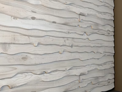 White Wooden Wall Panel With Wavy Texture And Natural Wood Knots 3d model