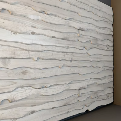 White Wooden Wall Panel With Wavy Texture And Natural Wood Knots 3d model
