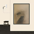 Abstract Painting On Wall With Light And Small Stool In Neutral Tones 3d model
