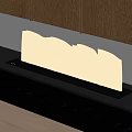 Modern Built in Fireplace Design With Flames On Black Countertop And Wooden Cabinets