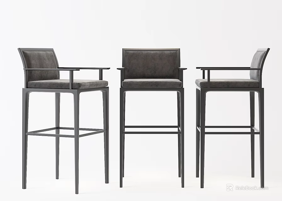 Modern Three Bar Stools With Leather Seats And Metal Armrest Frames 3d model