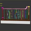 Scenic Outdoor Landscape Featuring Wooden Handrail Black Metal Balusters Decorative Scrolls And White Base