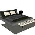 Modern Gray Double Bed With Pillows Bedspread Bedside Tables And Bench 3d model