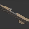 Detailed Architectural 3D Model Of Wooden Long Structure With Support Pillars And Sandy Base
