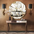 Elegant Entryway Console Table with Round Gold Mirror Vase and Storage Drawers 3d model