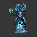 Detailed Blue Fantasy Game Movie Character With Ornate Headdress And Magic Staff