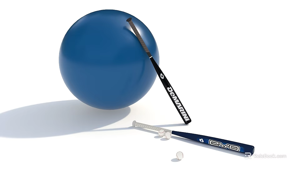 Blue Baseball Equipment With Diamond Easton Bats White Ball And Silver Accessory 3d model 