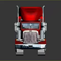 Red Heavy Duty Semi Truck With Chrome Accents And White Stripes Design