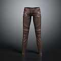 Stylish Brown Leather Utility Pants With Multiple Pockets And Stitching Details