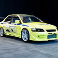 Yellow Sports Sedan With Body Decals Rear Spoiler And Sporty Exterior Design