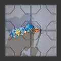 3D Character in Orange Blue Outfit with Creature Shaped Blue Yellow Striped Boxes