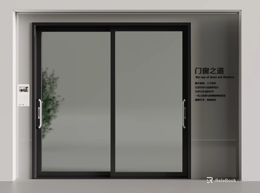 Modern Interior Sliding Door With Black Frame And Clear Glass Panels 3d model 